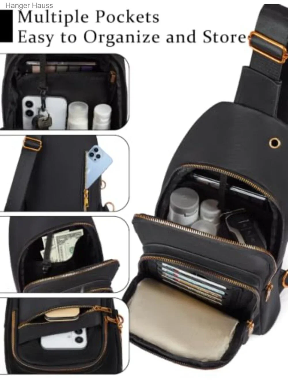 Waterproof RFID Sling Bag Crossbody Backpack for Travel Hiking, Adjustable Strap